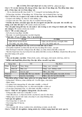 Đề cương ôn tập học kỳ I môn sinh học 6